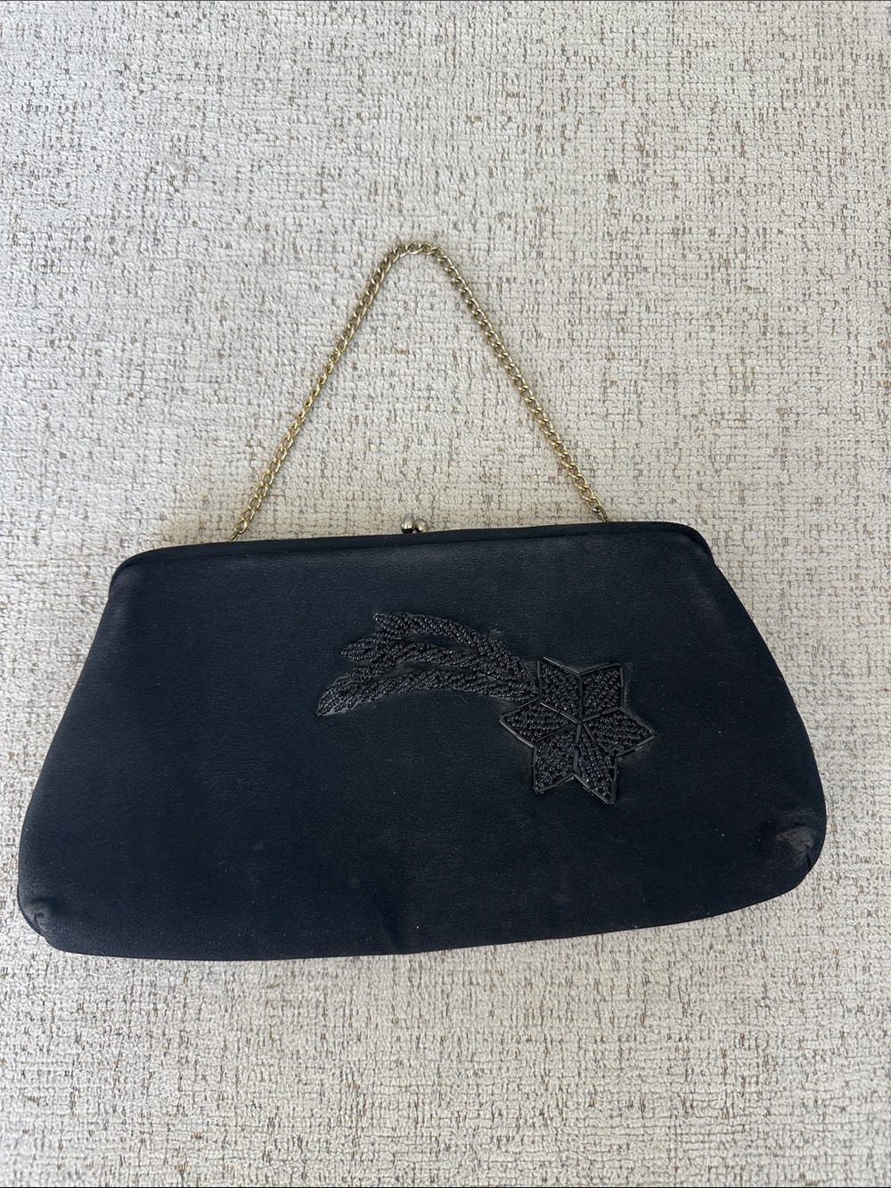 Vintage HL USA Satin Clutch with Beaded 6 Star Comet and Brass Strap